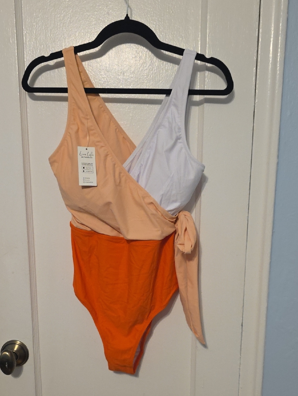 Cupshe Peach, White & Orange Colorblock Wrap One-Piece Swimsuit